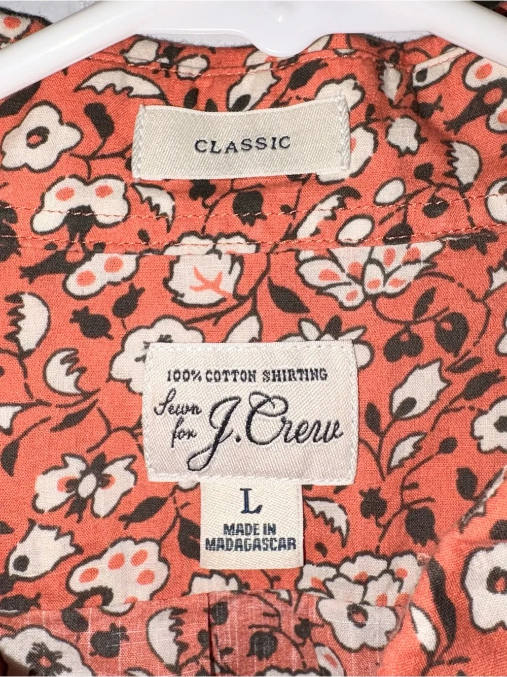 J.Crew Classic Men’s L Orange Floral 100% Cotton Short Sleeve Button Down Shirt